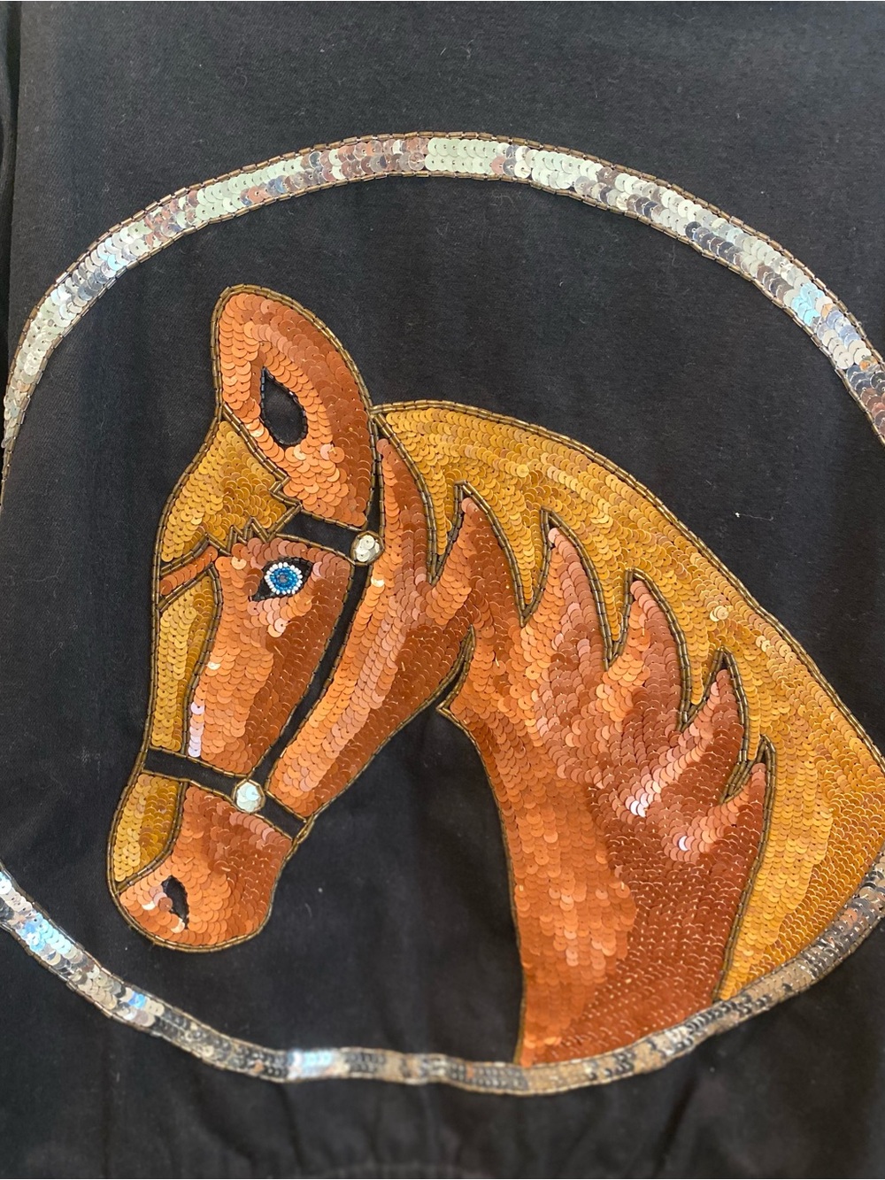 Vintage Modi Denim Womens Black Sequin Horse Western Wear Rodeo Jean Jacket - Picture 9 of 11